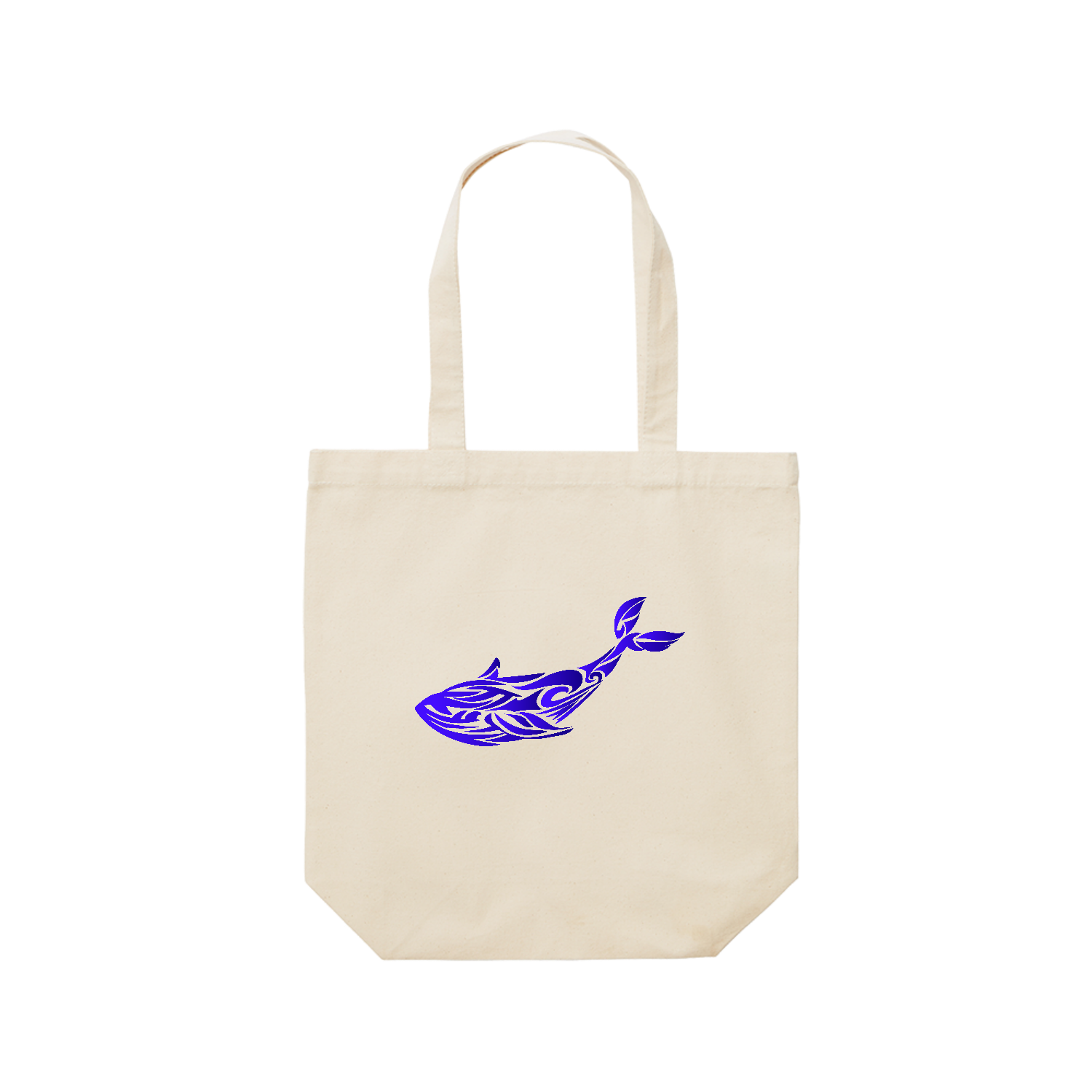 くじらのトライバルアート レギュラーキャンバストートバッグ(M) (フルカラー転写プリント)