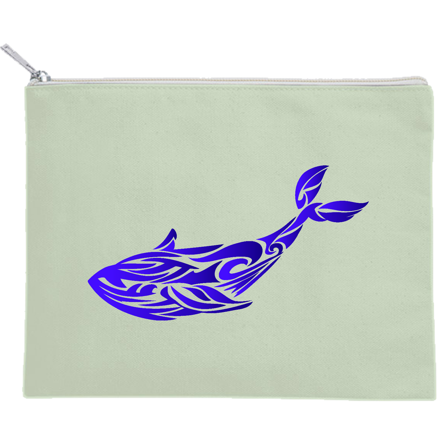 くじらのトライバルアート キャンバスフラットポーチ（M）【白プリント有】