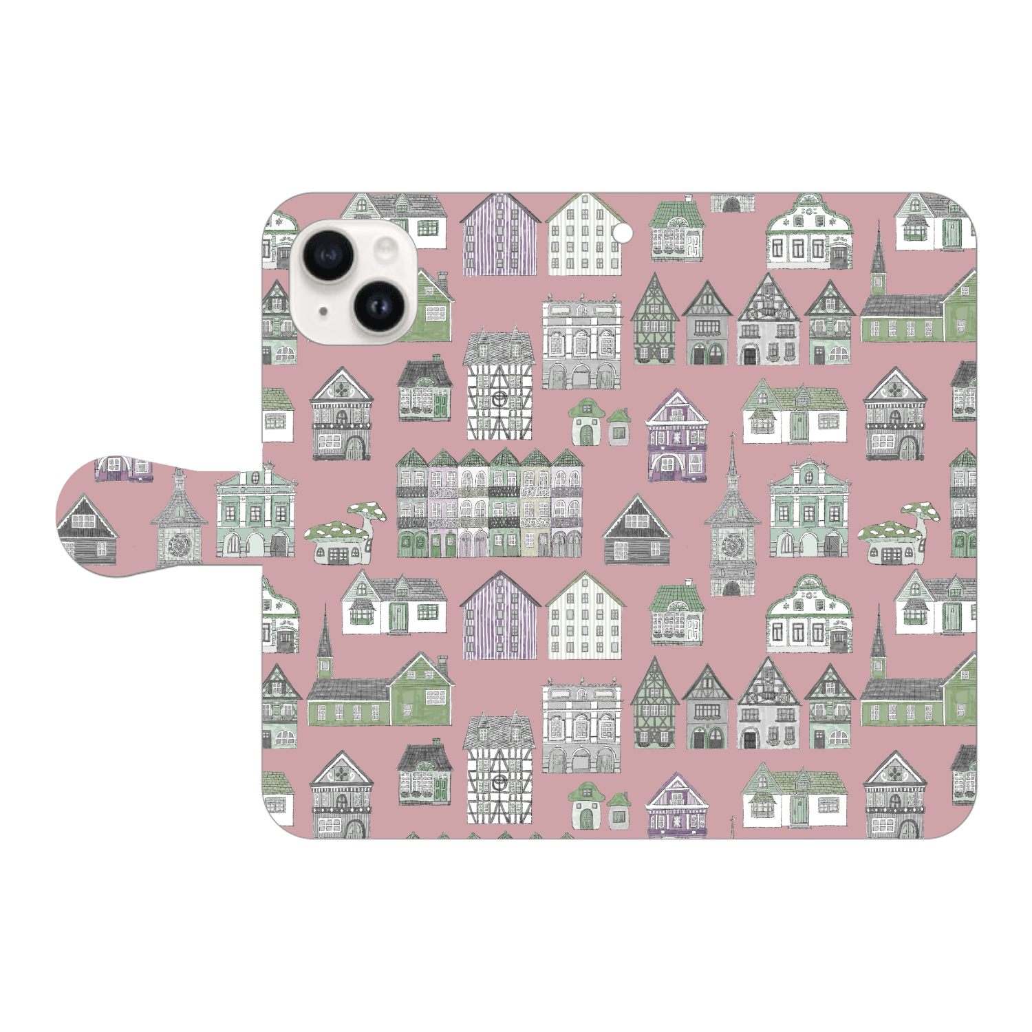 かわいいおうち(pink)/iPhone手帳型ケース iPhone15 手帳型スマホケース