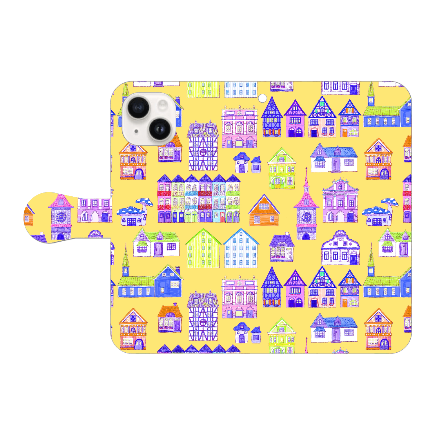 かわいいおうち(yellow)/iPhone手帳型ケース iPhone15 手帳型スマホケース