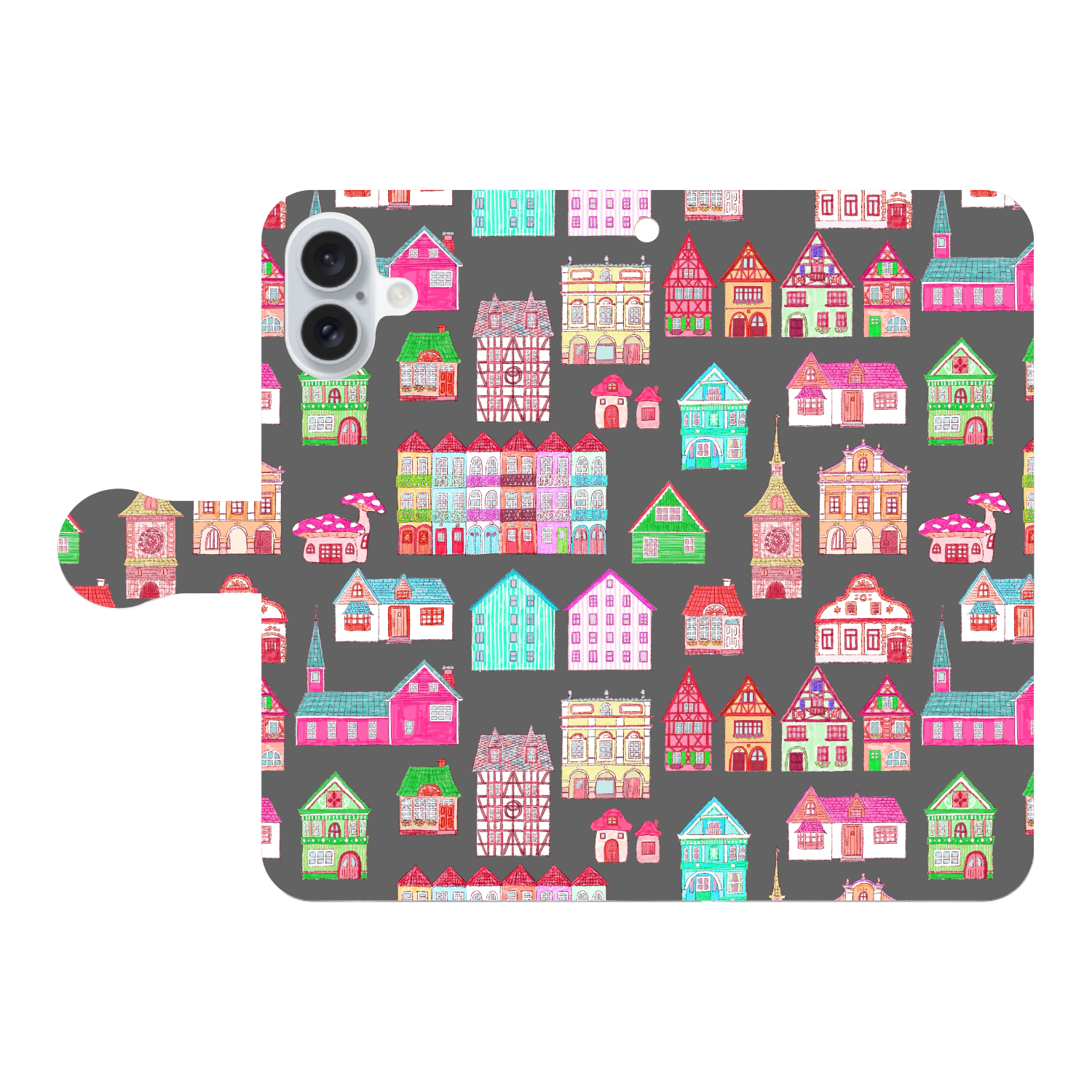 かわいいおうち(black)/iPhone手帳型ケース iPhone16 Plus 手帳型スマホケース