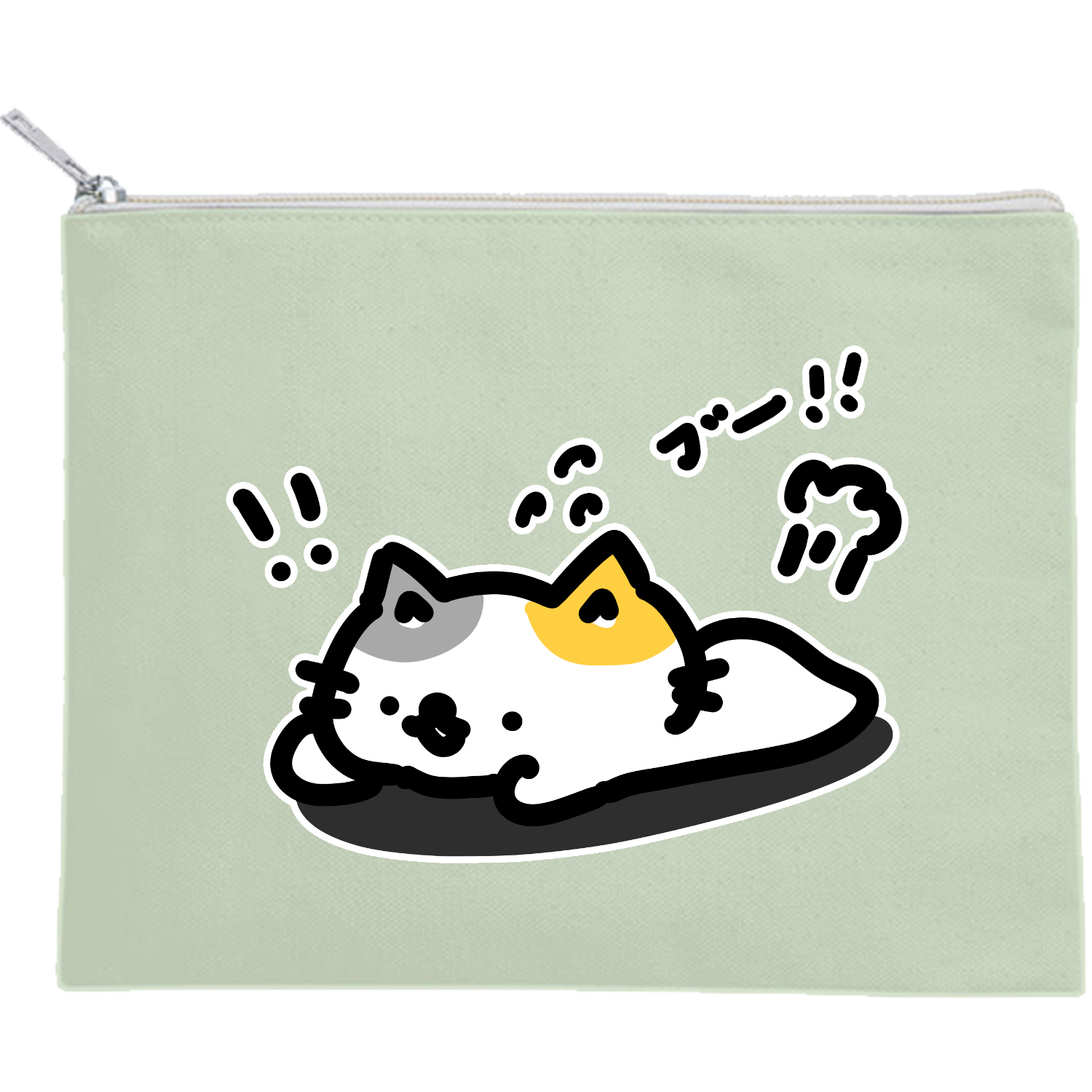 おならが急に出ちゃうとびっくりするよねー！ キャンバスフラットポーチ（M）【白プリント有】