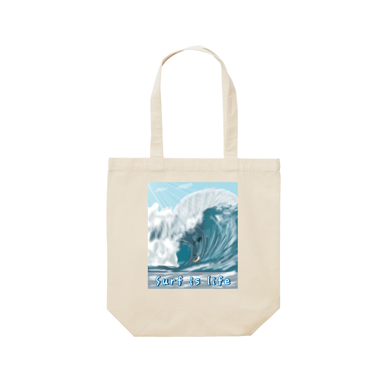 「Surf is Life / サーフィンは人生」 レギュラーキャンバストートバッグ(M) (フルカラー転写プリント)