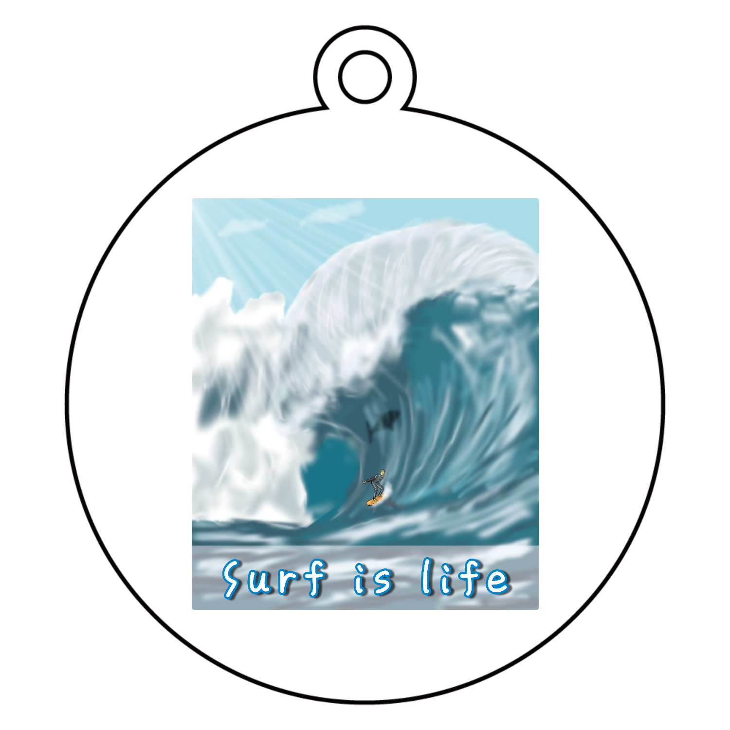 「Surf is Life / サーフィンは人生」 アクリルキーホルダー　丸型 (6cm)
