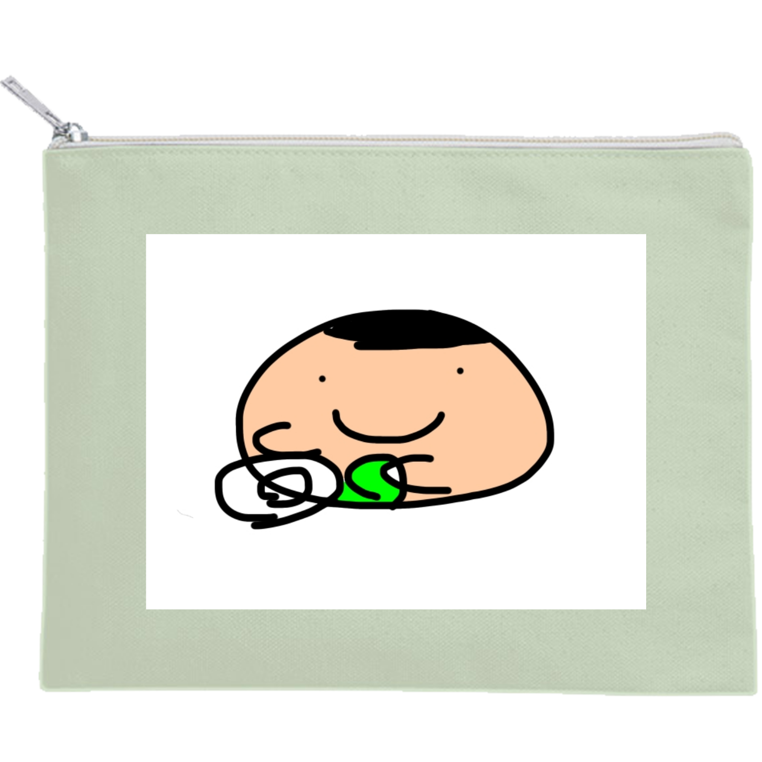 お皿洗い職人（色ありバージョン） キャンバスフラットポーチ（M）【白プリント有】