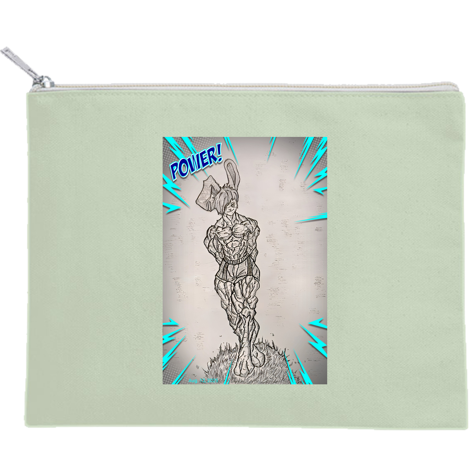 ガチムキウサぴょん キャンバスフラットポーチ（M）【白プリント有】