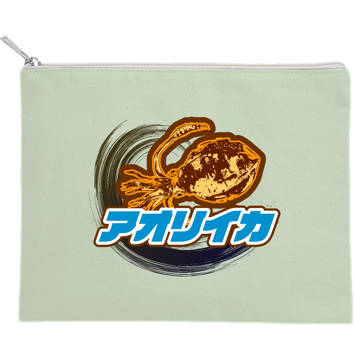 アオリイカのマーク キャンバスポーチ（M）【白プリント有】