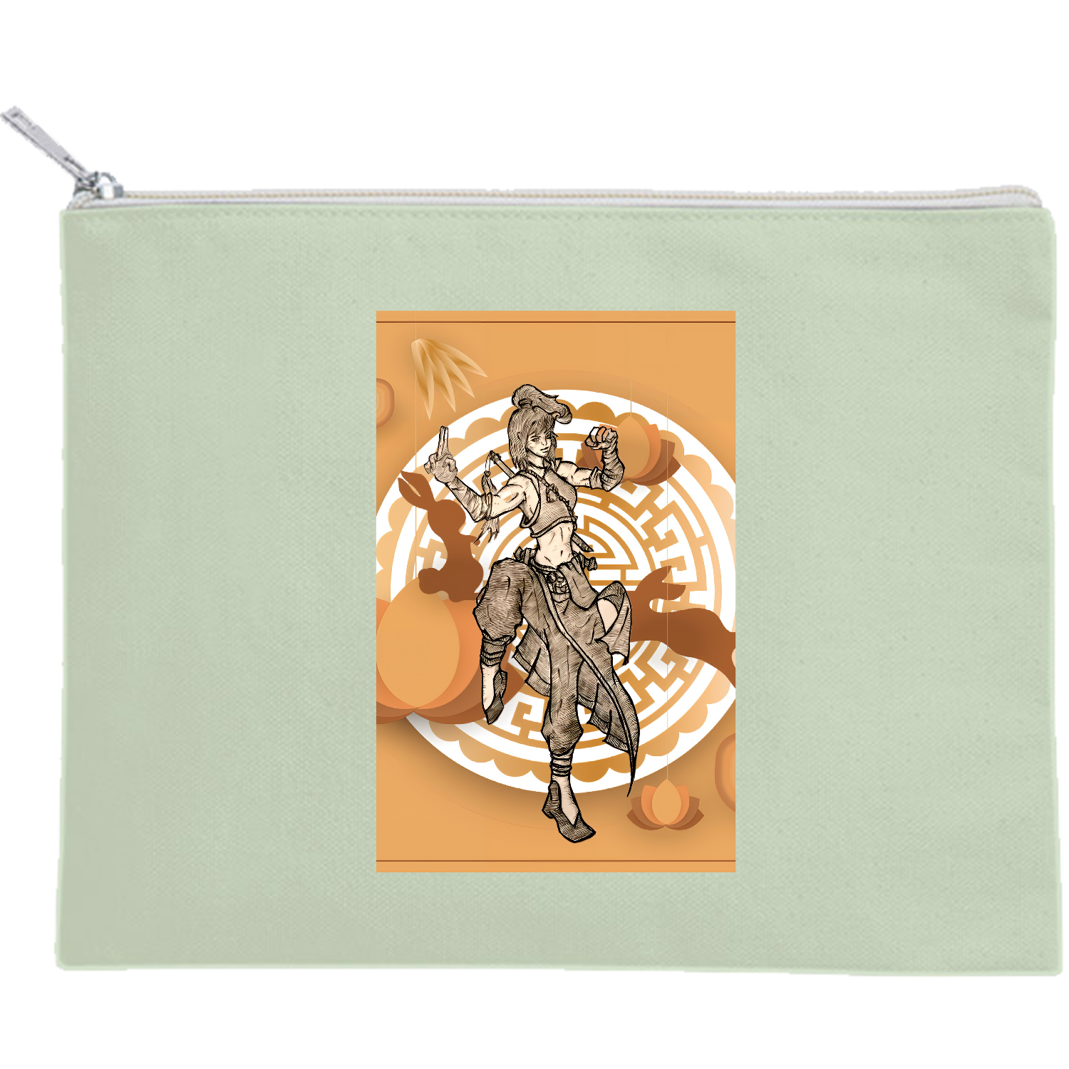 カンフー少女 キャンバスフラットポーチ（M）【白プリント有】