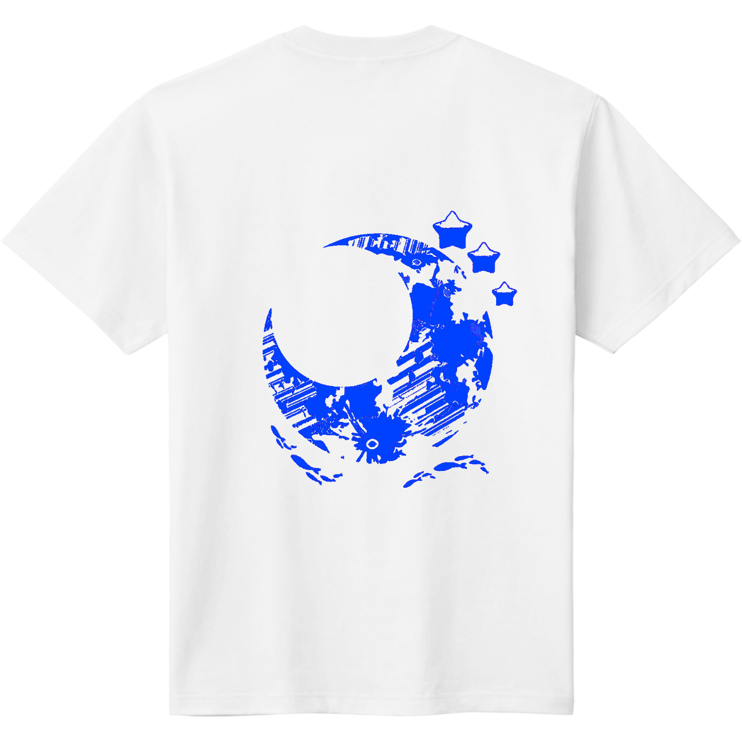 月夜を遊覧する水色の魚Tシャツ定番Ｔシャツ2