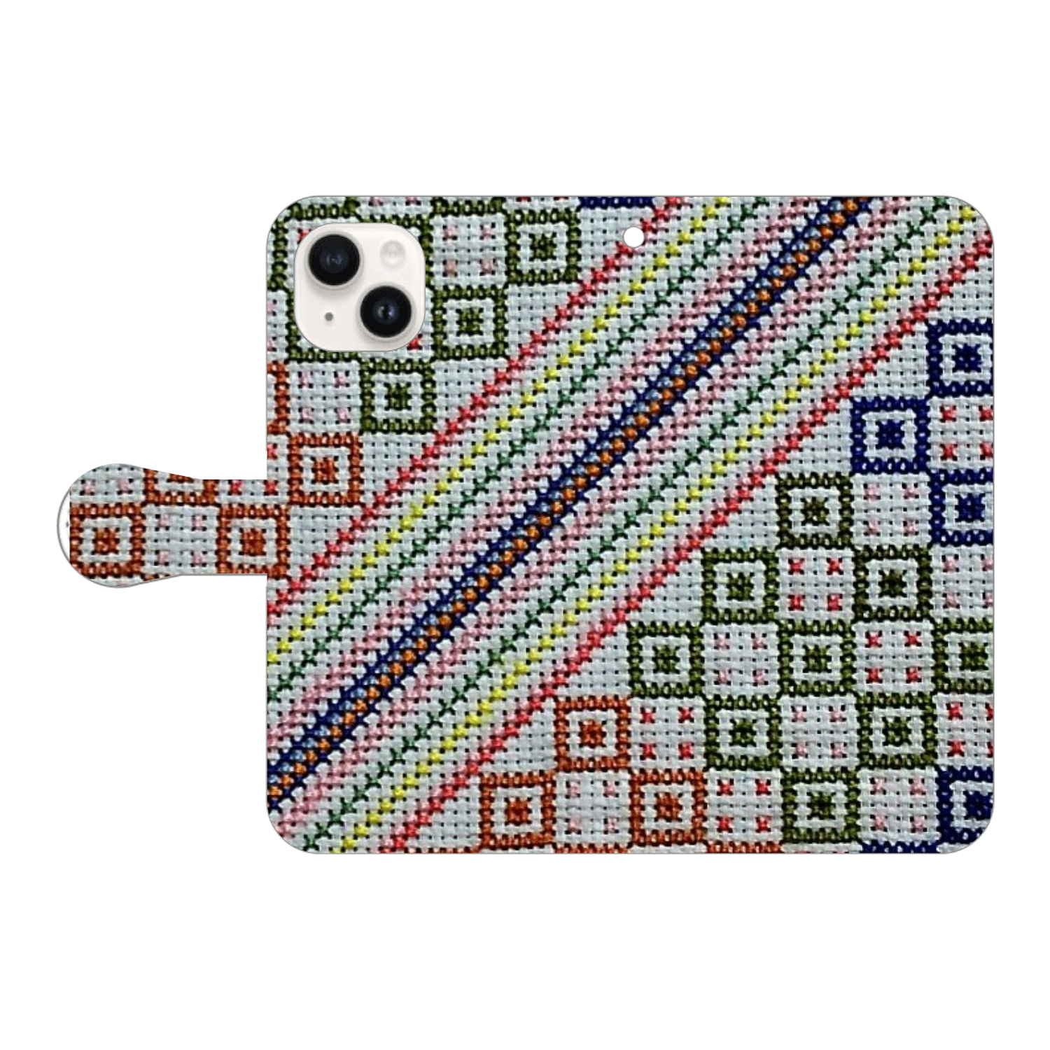 クロスステッチ刺繍 画像 iPhone15 手帳型スマホケース