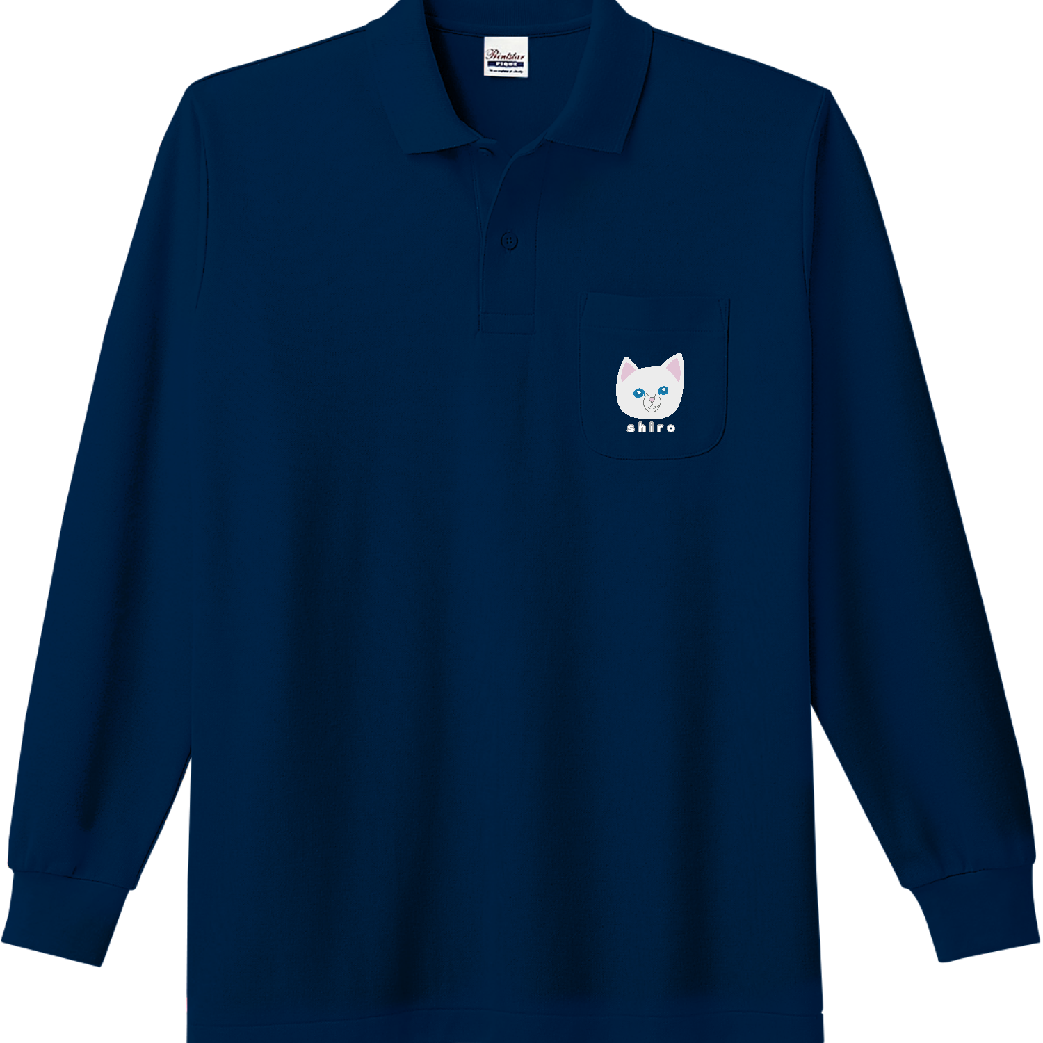 しろねこちゃん 長袖ポロシャツ（ポケット付き）