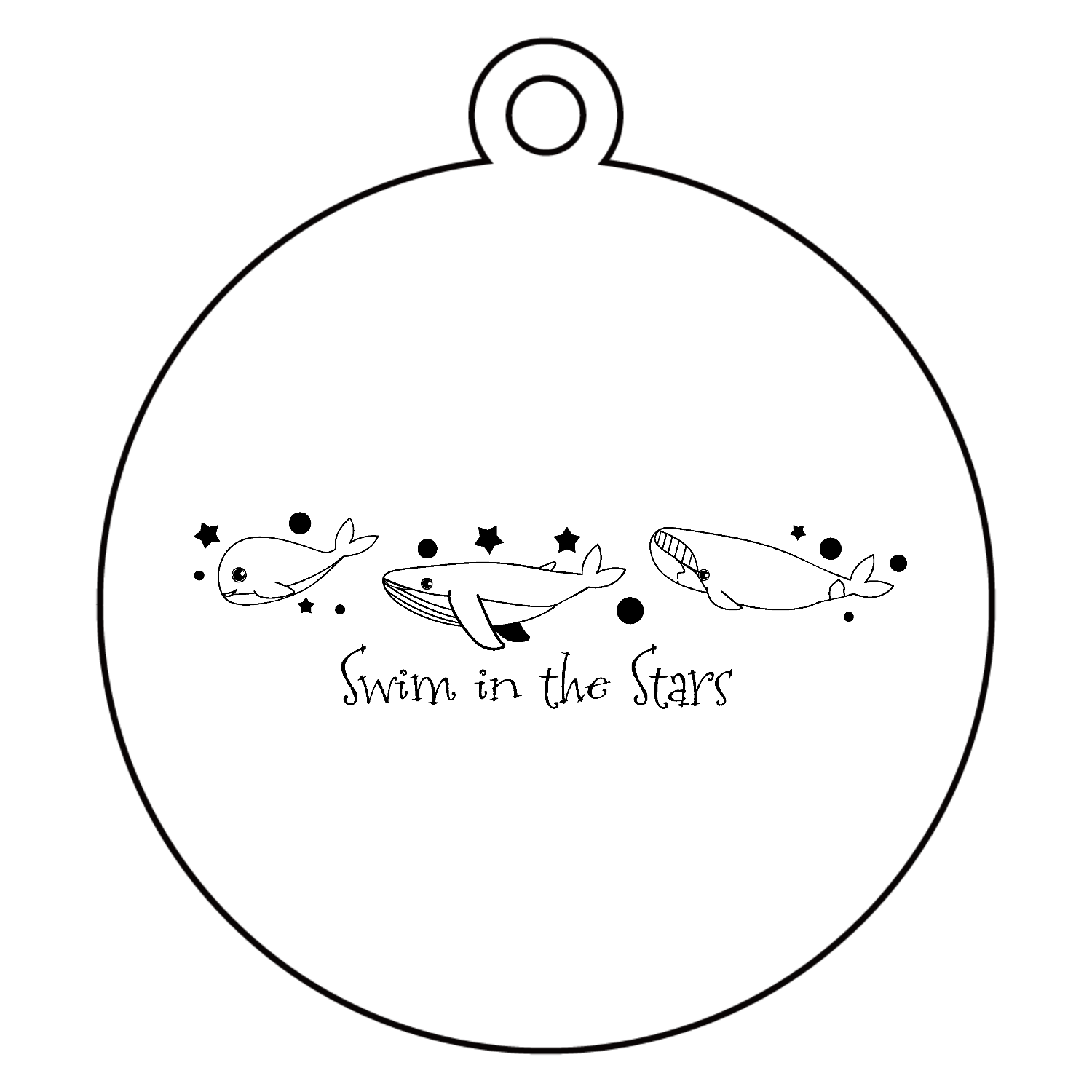 くじらの可愛い線画 アクリルキーホルダー　丸型 (6cm)