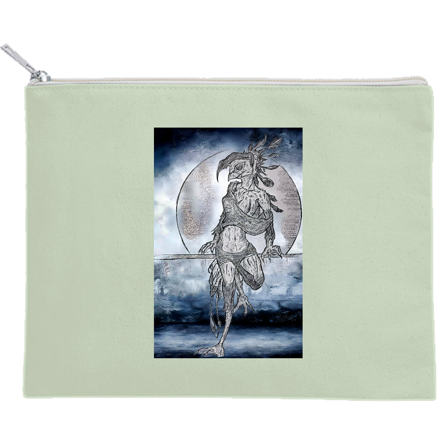 鶏姐さん キャンバスフラットポーチ（M）【白プリント有】