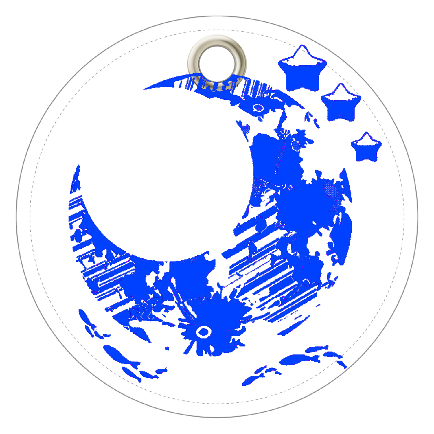 月夜を遊覧する水色の魚 レザーキーホルダー レザーキーホルダー（丸型）