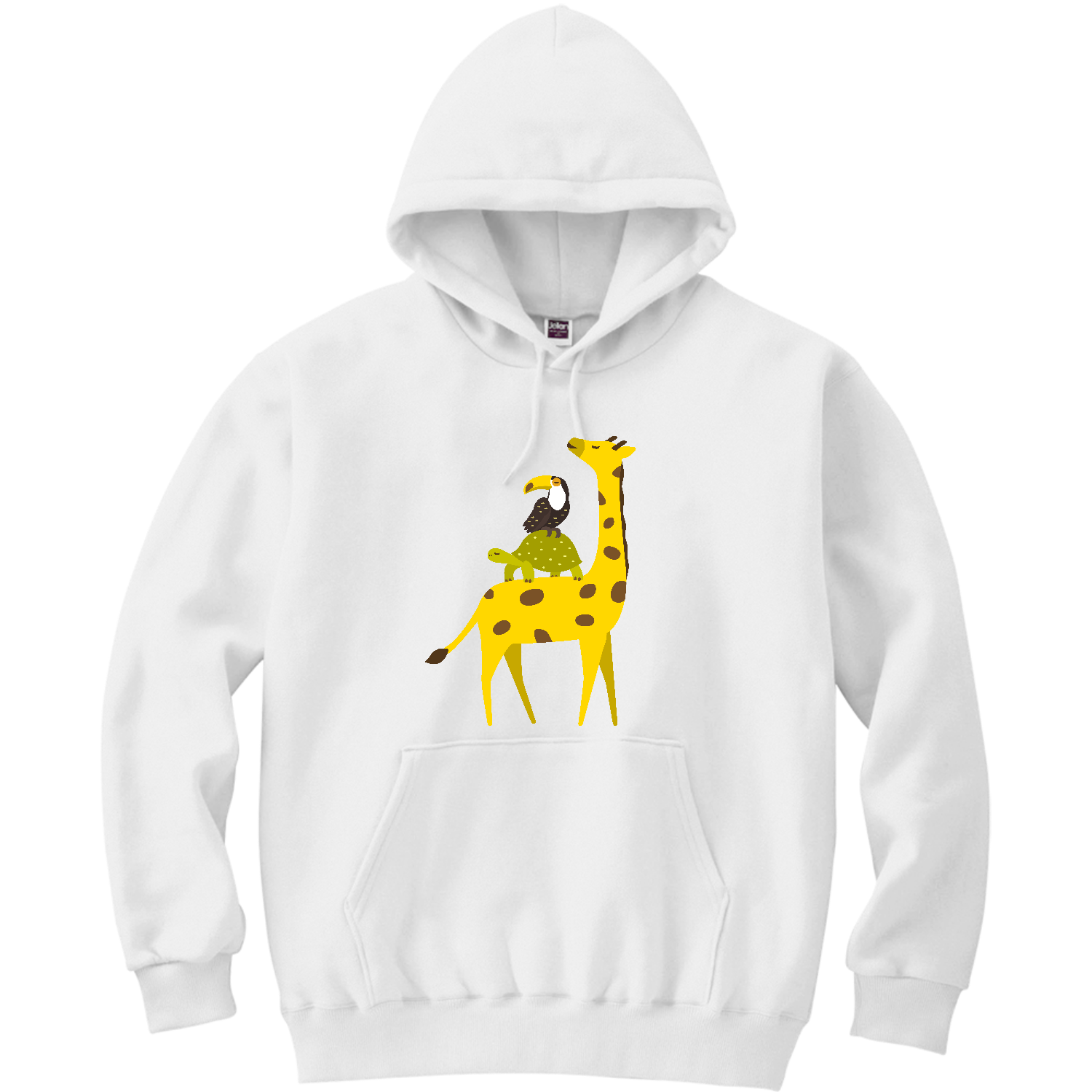 キリンさんに乗るゾウガメくんとオニオオハシくん（文字無し） 軽量プルパーカー (長袖プリント)
