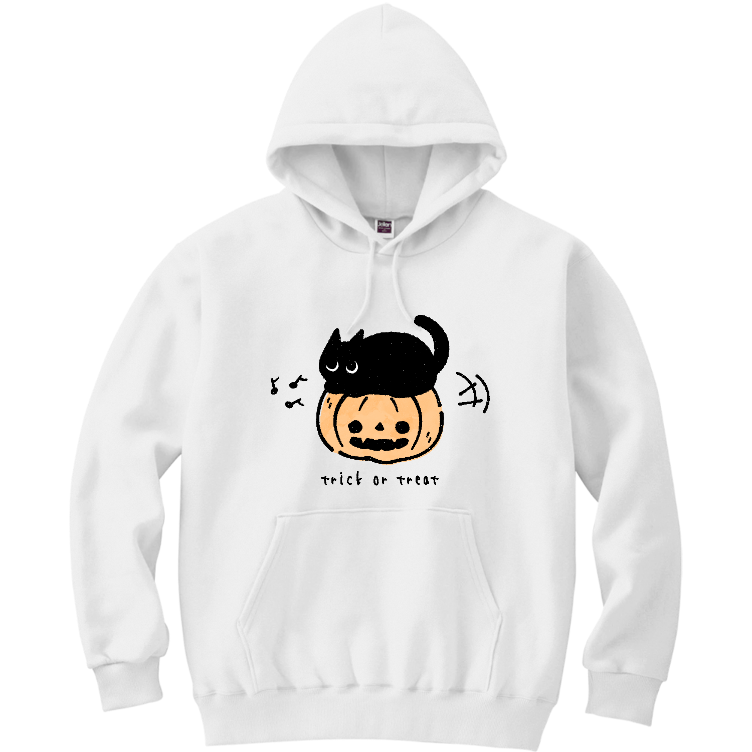 ハロウィン 黒猫とジャックオランタン 軽量プルパーカー (長袖プリント)