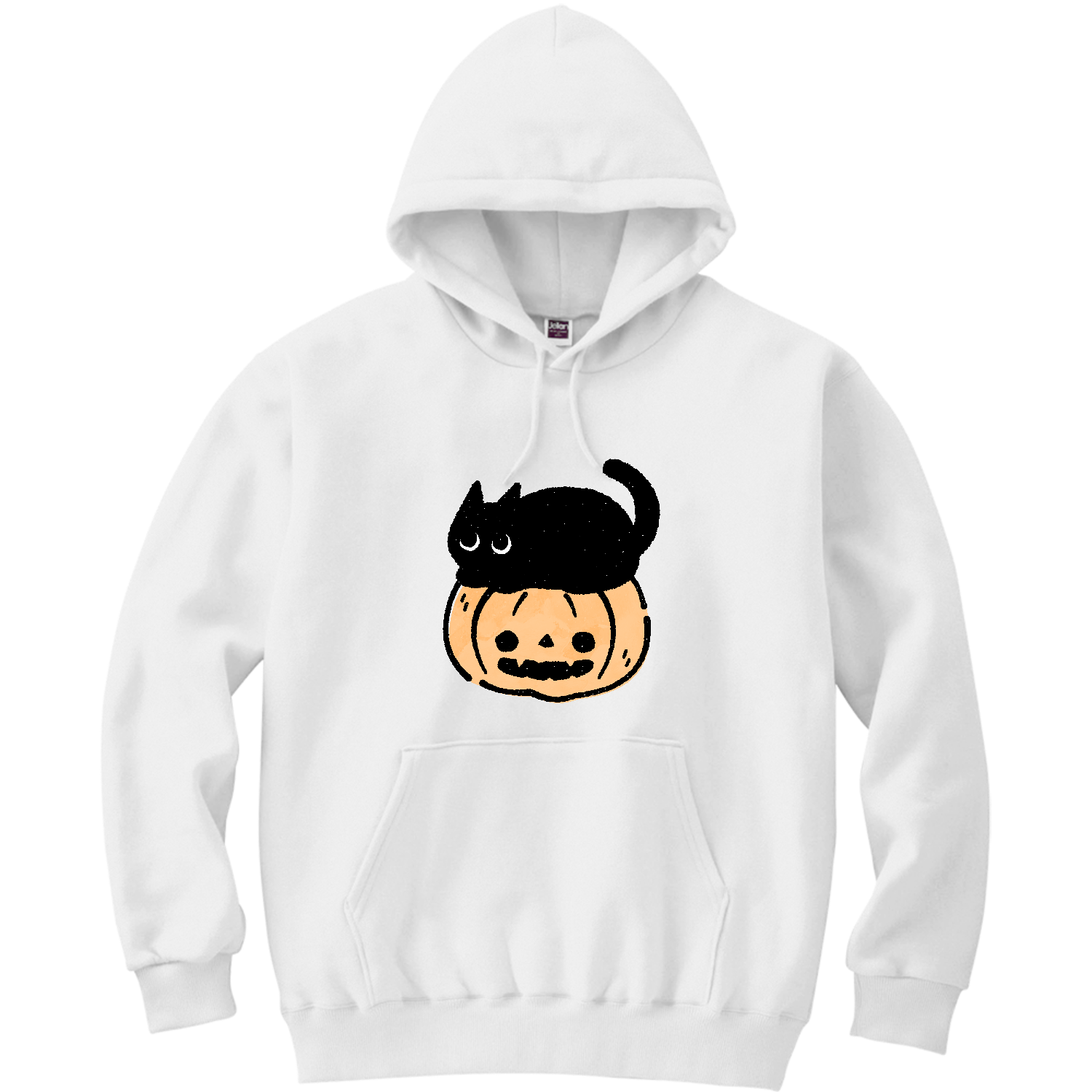 ハロウィン 黒猫とジャックオランタン（文字無し） 軽量プルパーカー (長袖プリント)