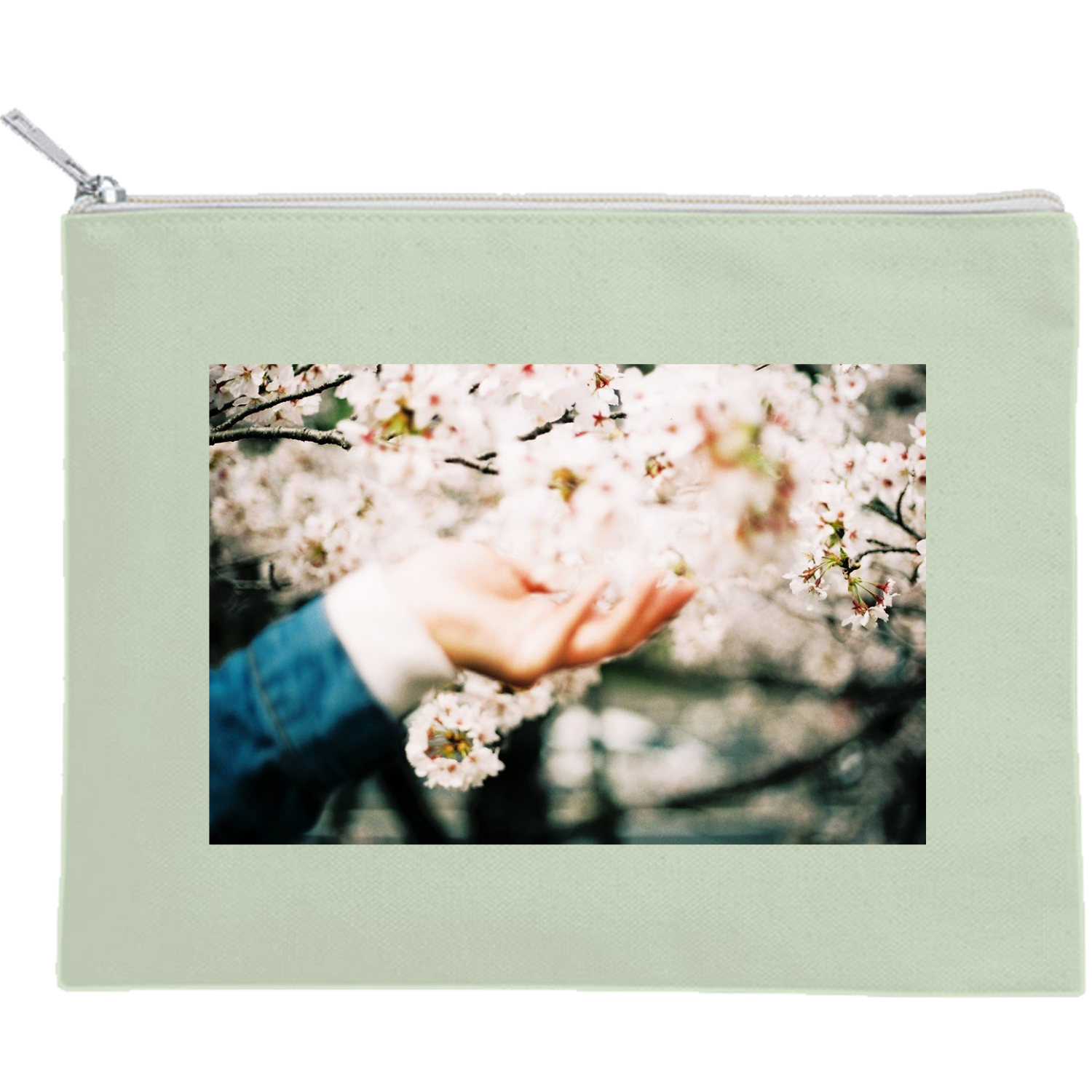 てのひらにはなびらを キャンバスフラットポーチ（M）【白プリント有】