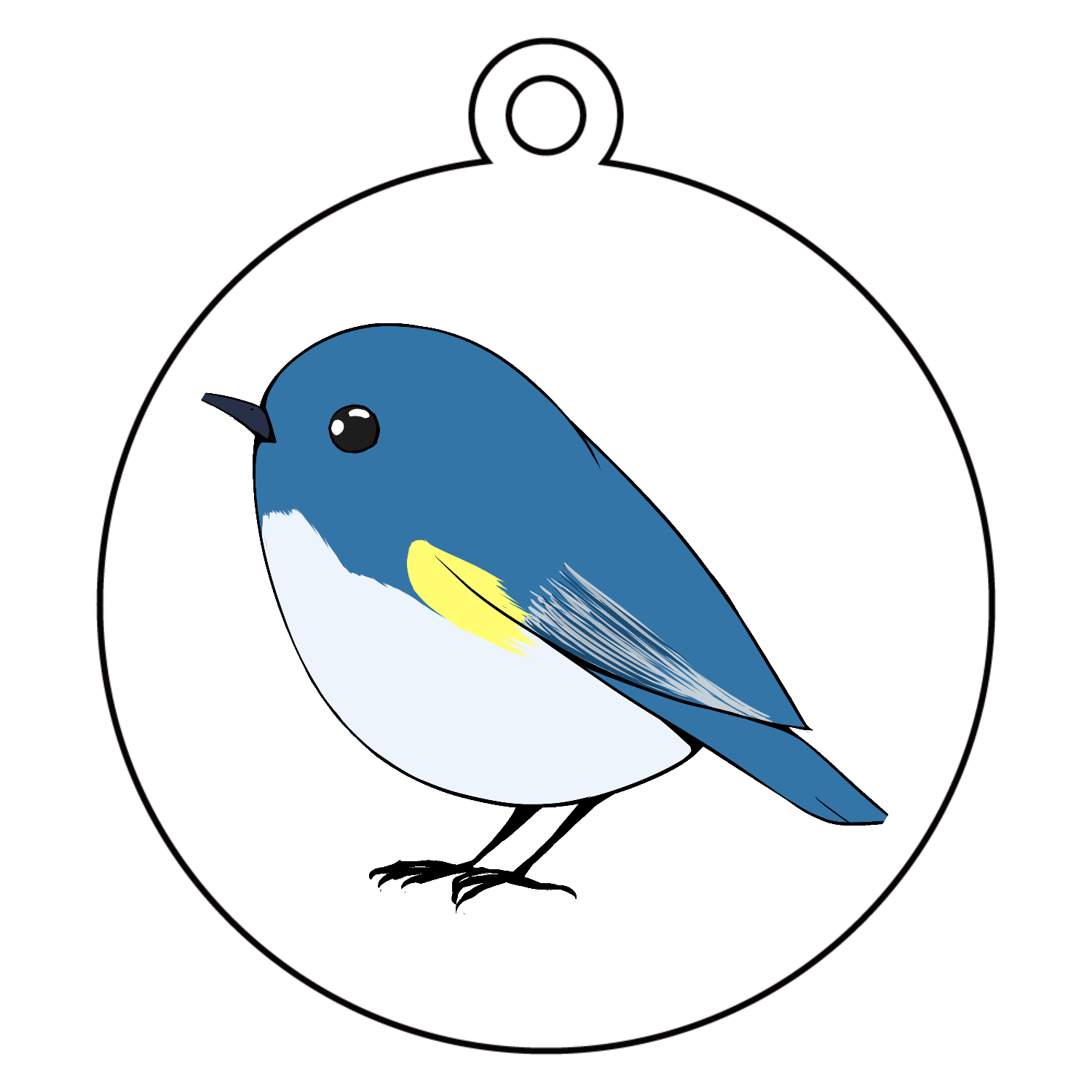 可愛いルリビタキ アクリルキーホルダー　丸型 (6cm)