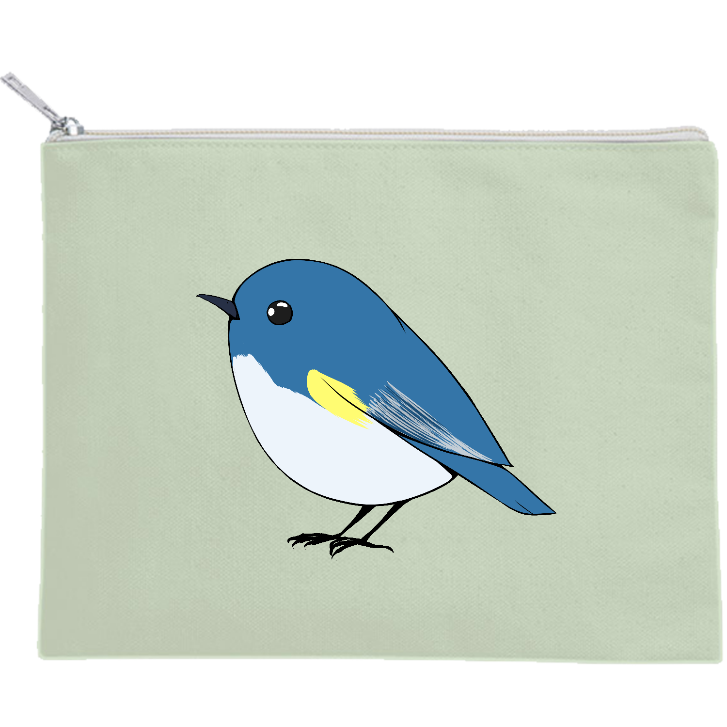 可愛いルリビタキ キャンバスフラットポーチ（M）【白プリント有】