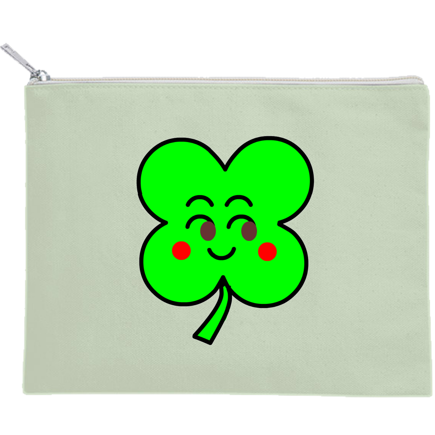 幸せのクローバー キャンバスフラットポーチ（M）【白プリント有】