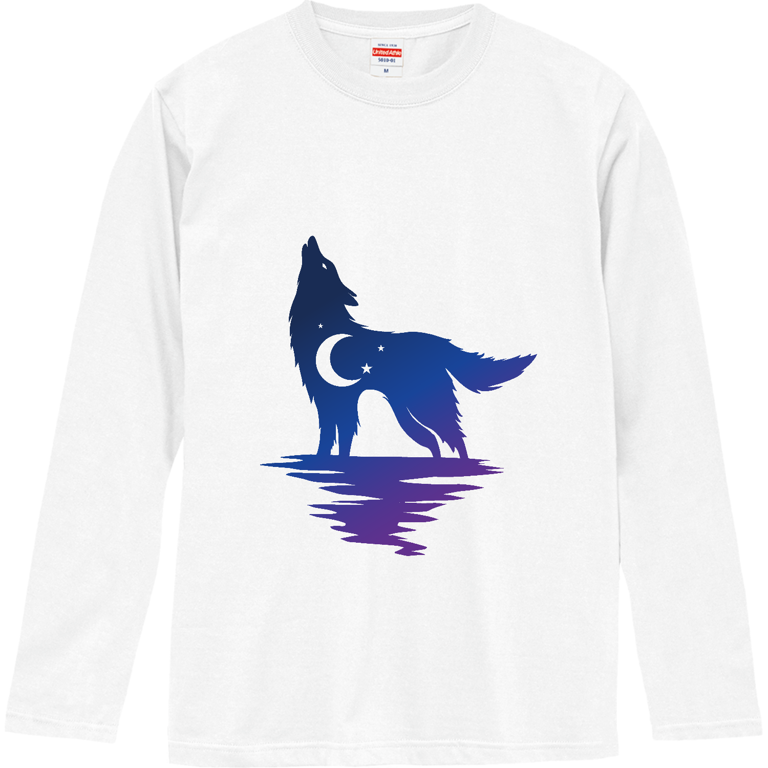 狼の遠吠えと月夜 ロングスリーブTシャツ
