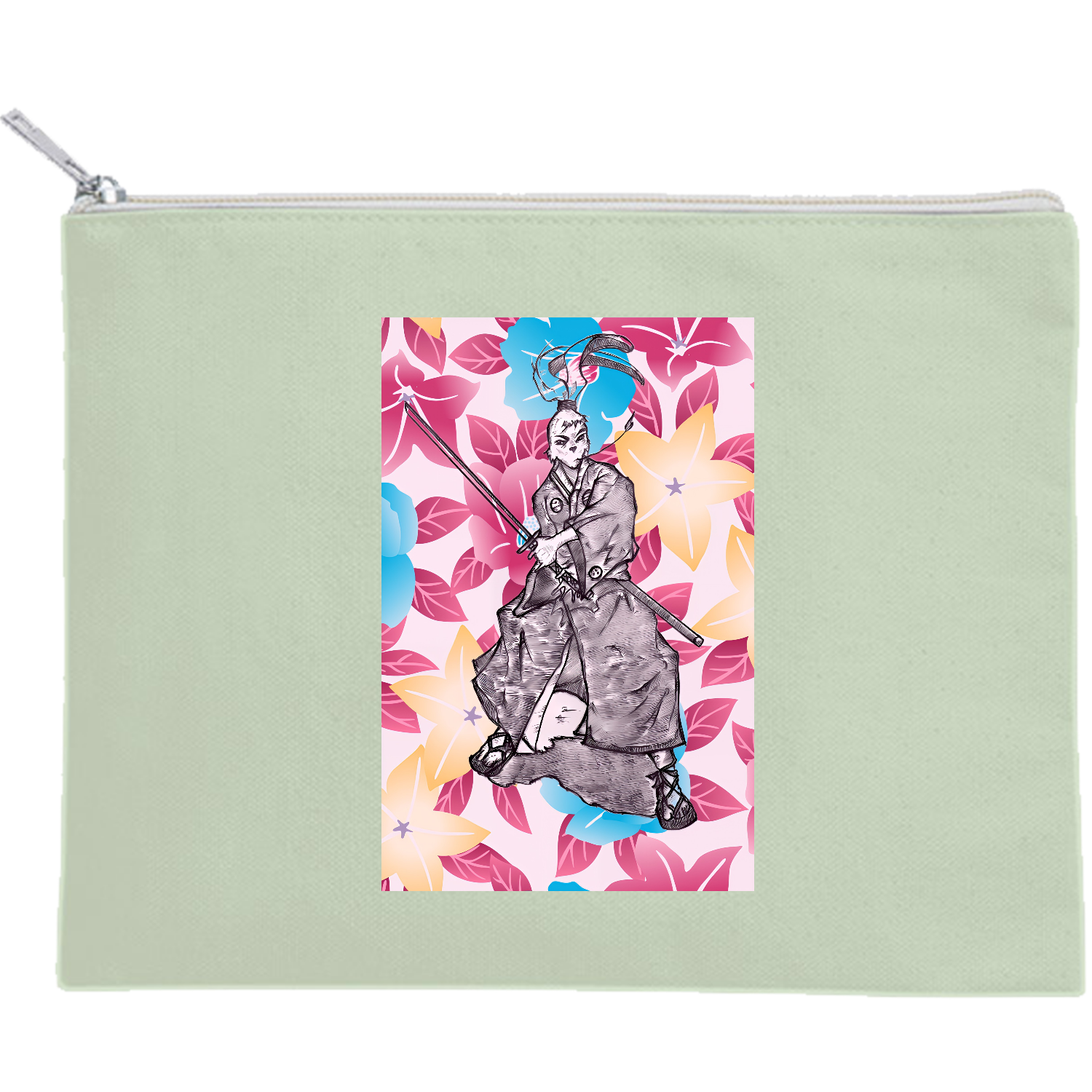 うさぎ侍 キャンバスフラットポーチ（M）【白プリント有】