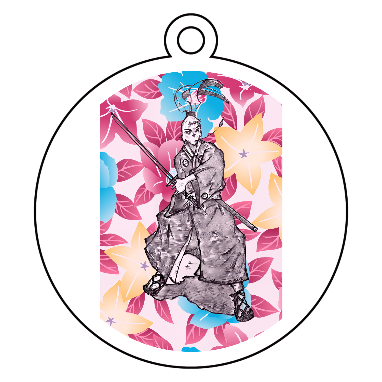 うさぎ侍 アクリルキーホルダー　丸型 (6cm)