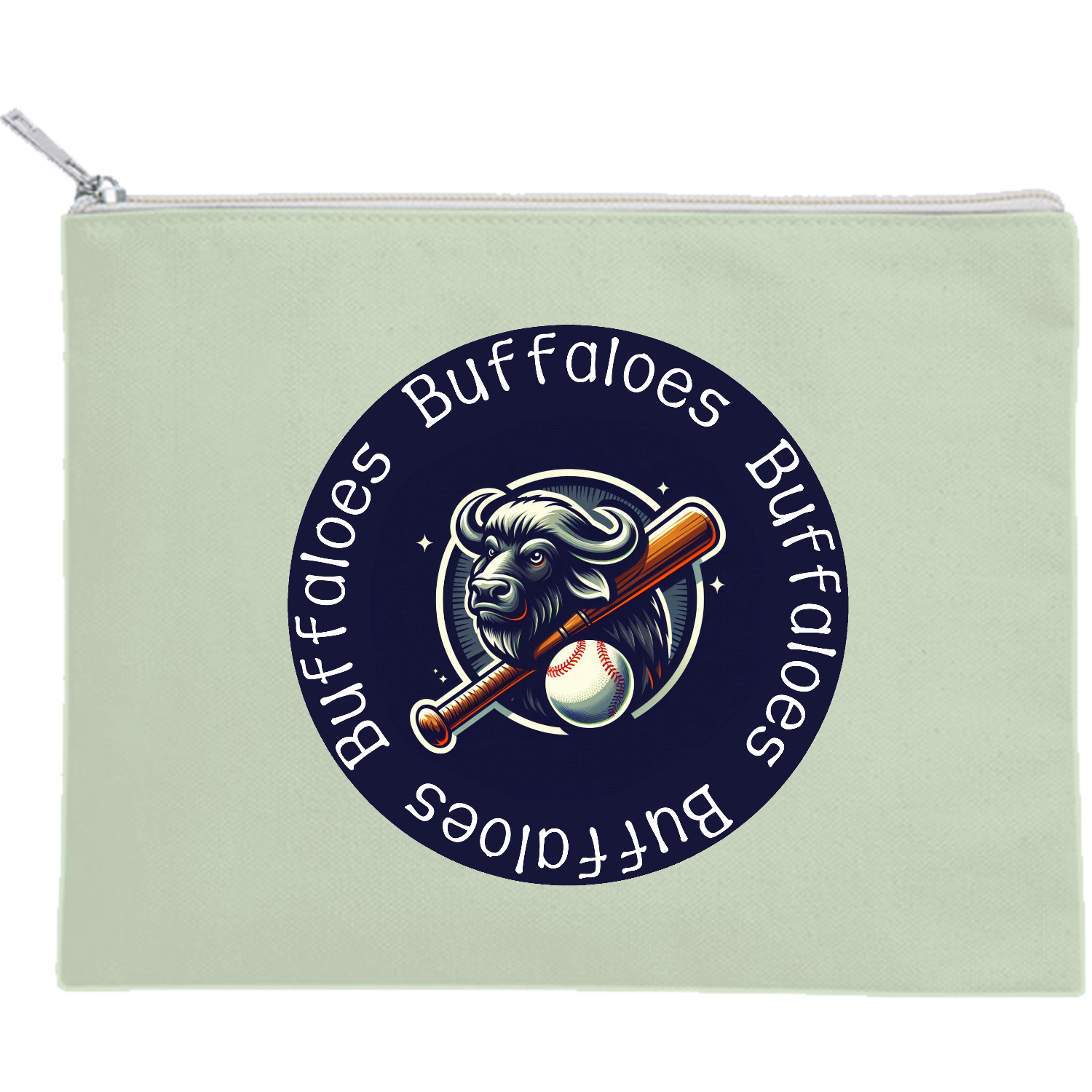 Buffaloes キャンバスフラットポーチ（M）【白プリント有】