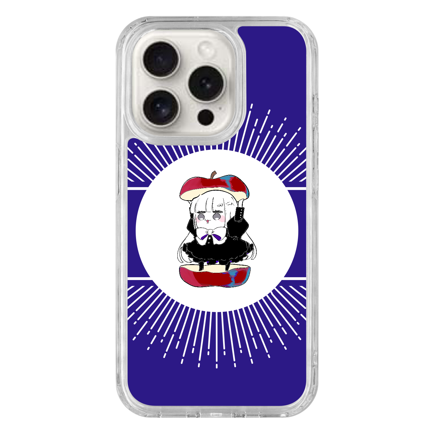 ごきげんりんごのインディゴケース iPhone15Pro MagSafe対応 耐衝撃クリアケース