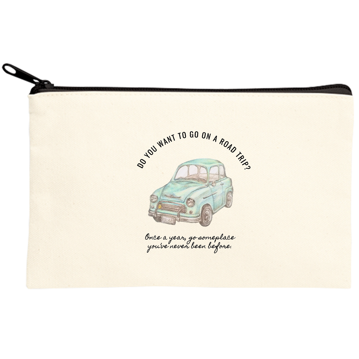 車 ドライブ 旅･ポーチ キャンバスポーチ(S)【白プリント有】