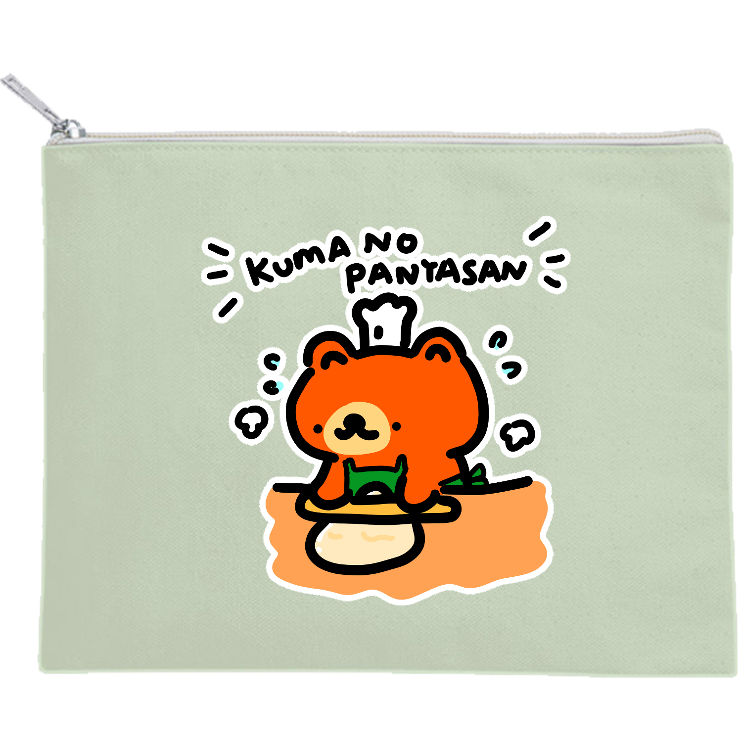 くまのぱんやさんがかいてんしたよー！ キャンバスフラットポーチ（M）【白プリント有】