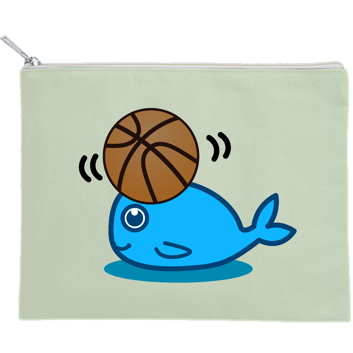 バスケくじらちゃん キャンバスフラットポーチ（M）【白プリント有】