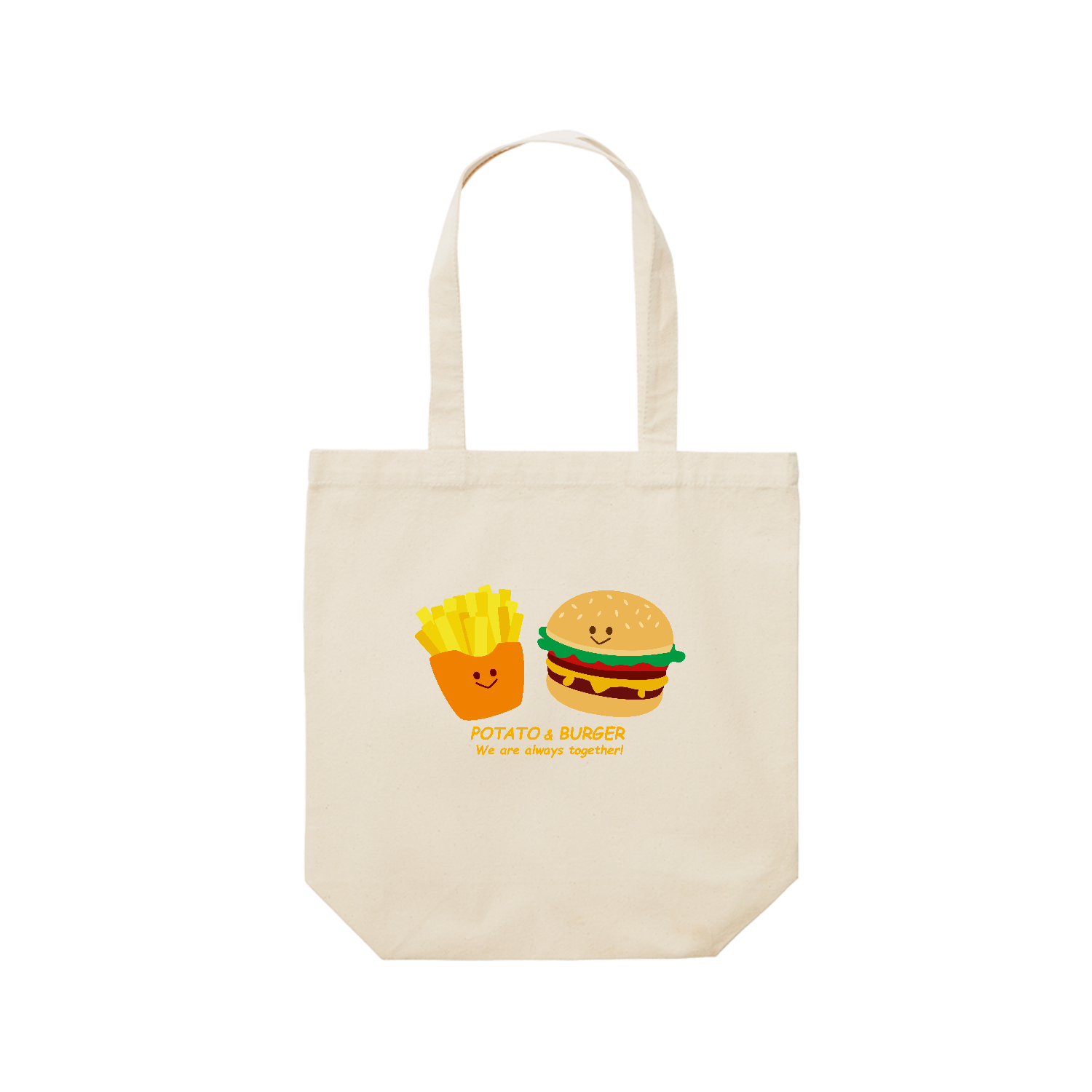 グラフィックシリーズ「ポテト＆バーガー」 レギュラーキャンバストートバッグ(M) (フルカラー転写プリント)