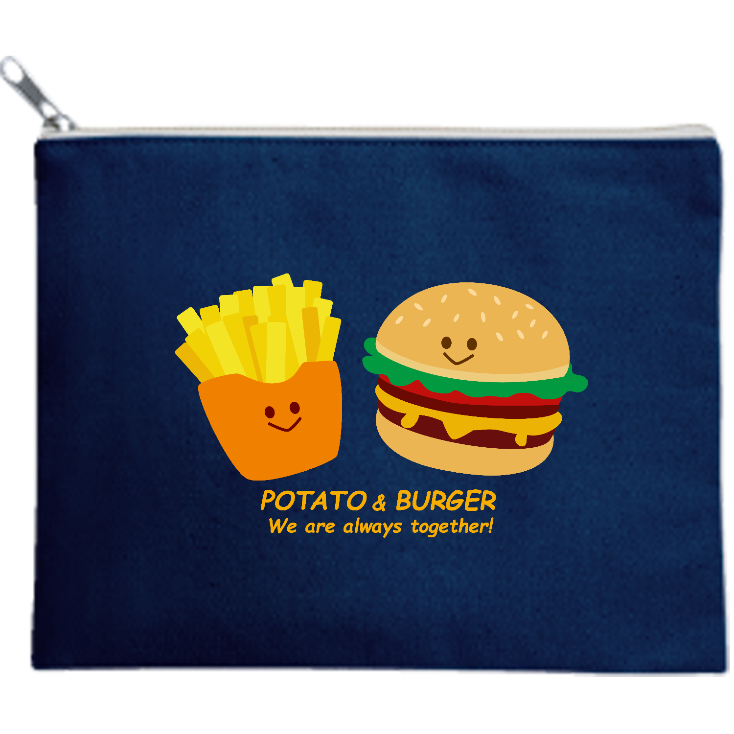 グラフィックシリーズ「ポテト＆バーガー」 キャンバスポーチ（M）【白プリント有】