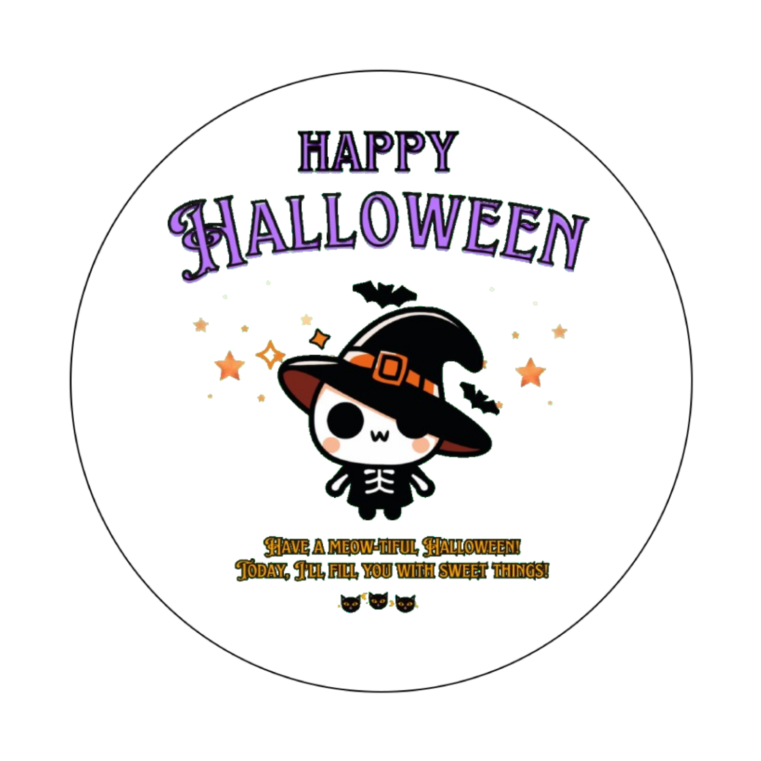 Halloween☆ニャン purple オリジナル缶バッジ白背景(Φ75㎜)