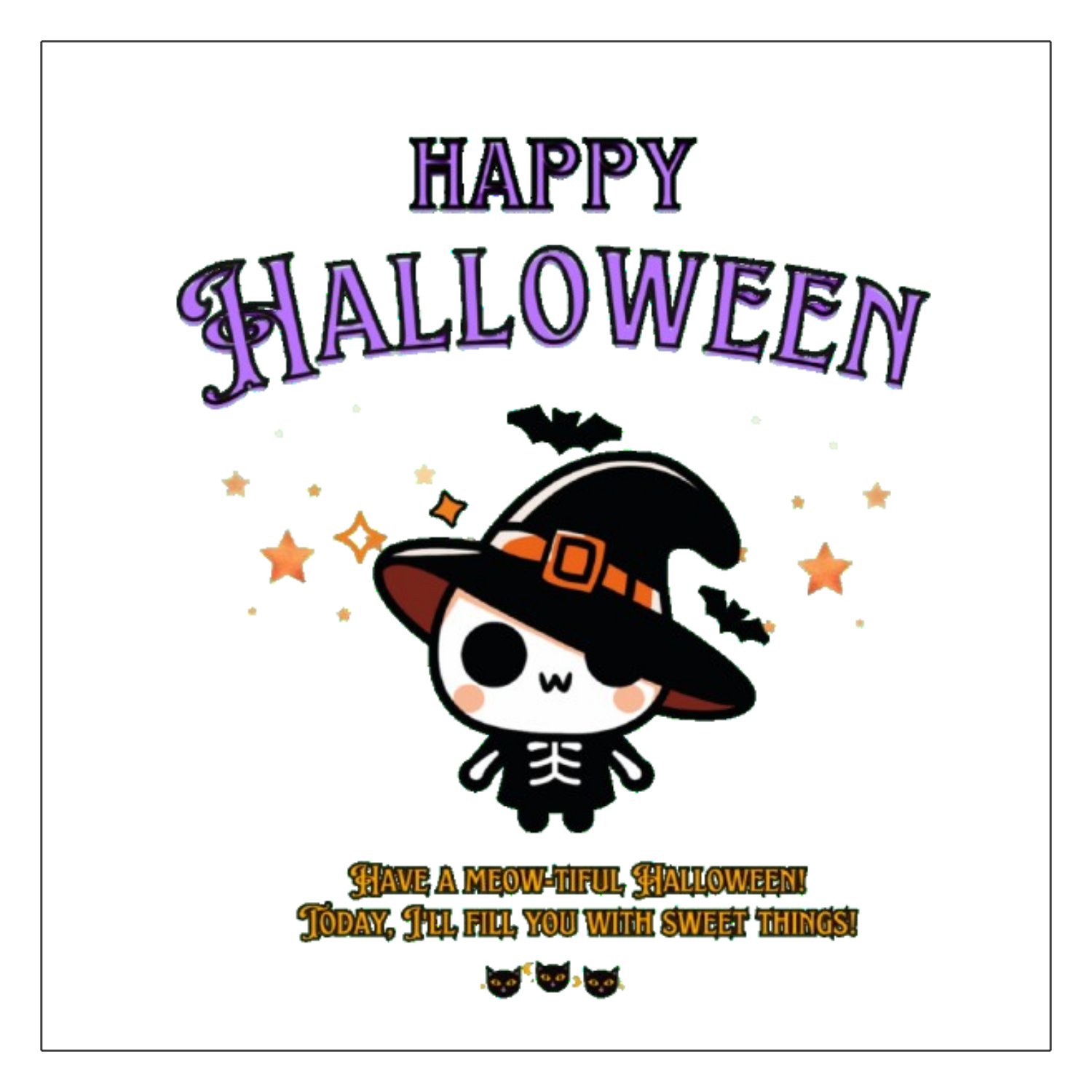 Halloween☆ニャン purple ワンポイント生地用アイロンステッカー 10cm×10cm