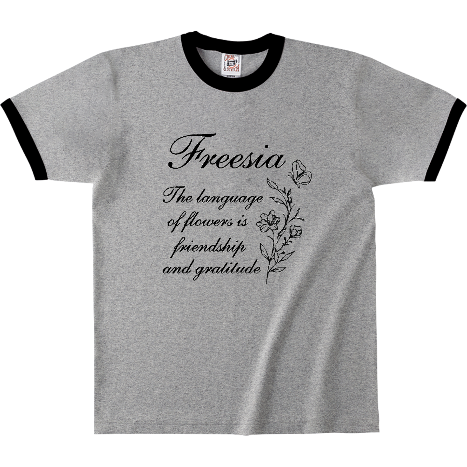 flower☆フリージアモノトーン オープンエンドマックスウェイトリンガーTシャツ