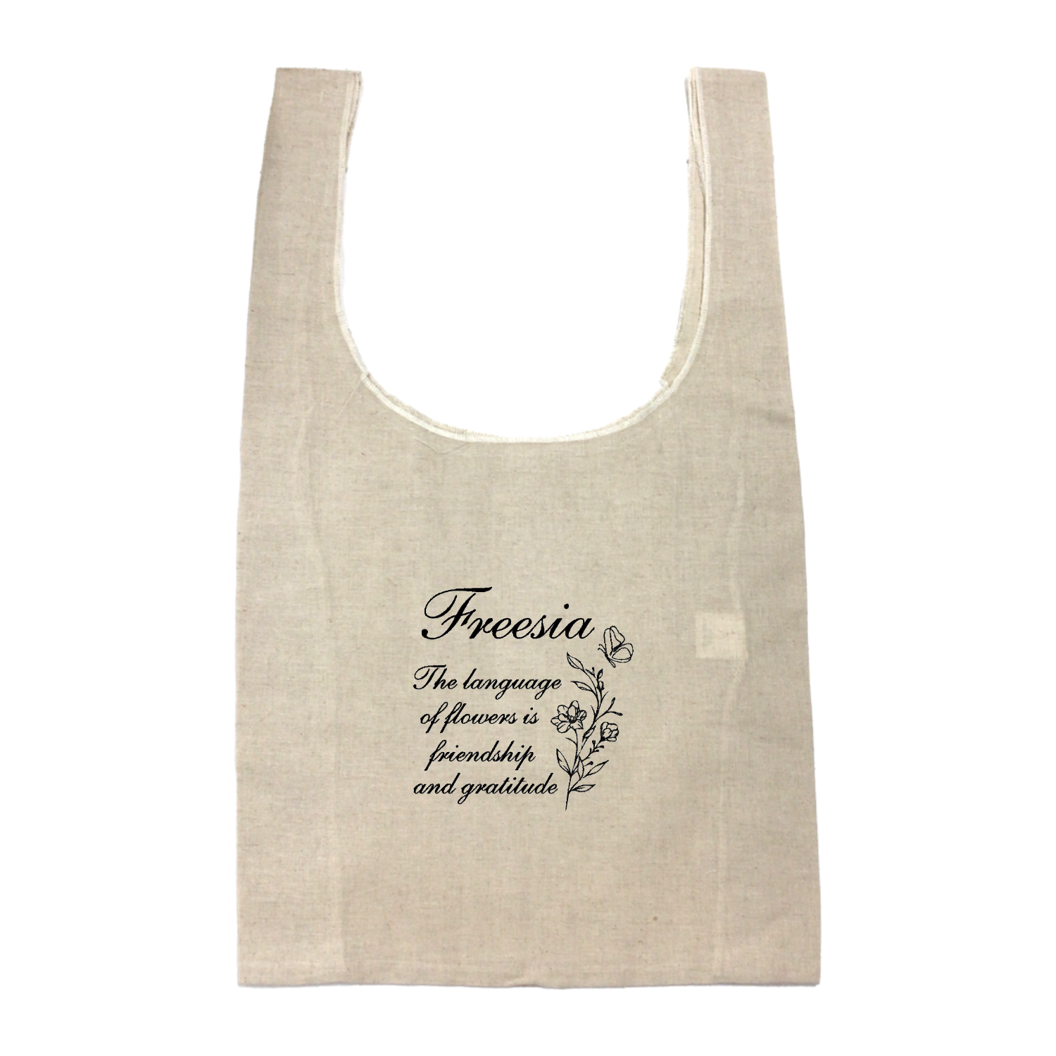 flower☆フリージアモノトーン コットンリネンマルシェバッグ