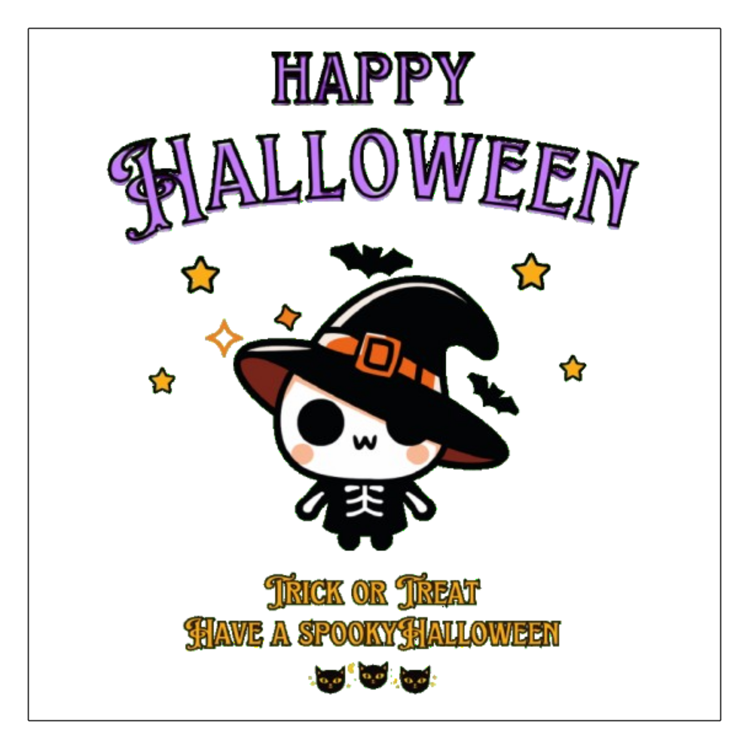 Halloween☆ニャン Purple ワンポイント生地用アイロンステッカー 10cm×10cm
