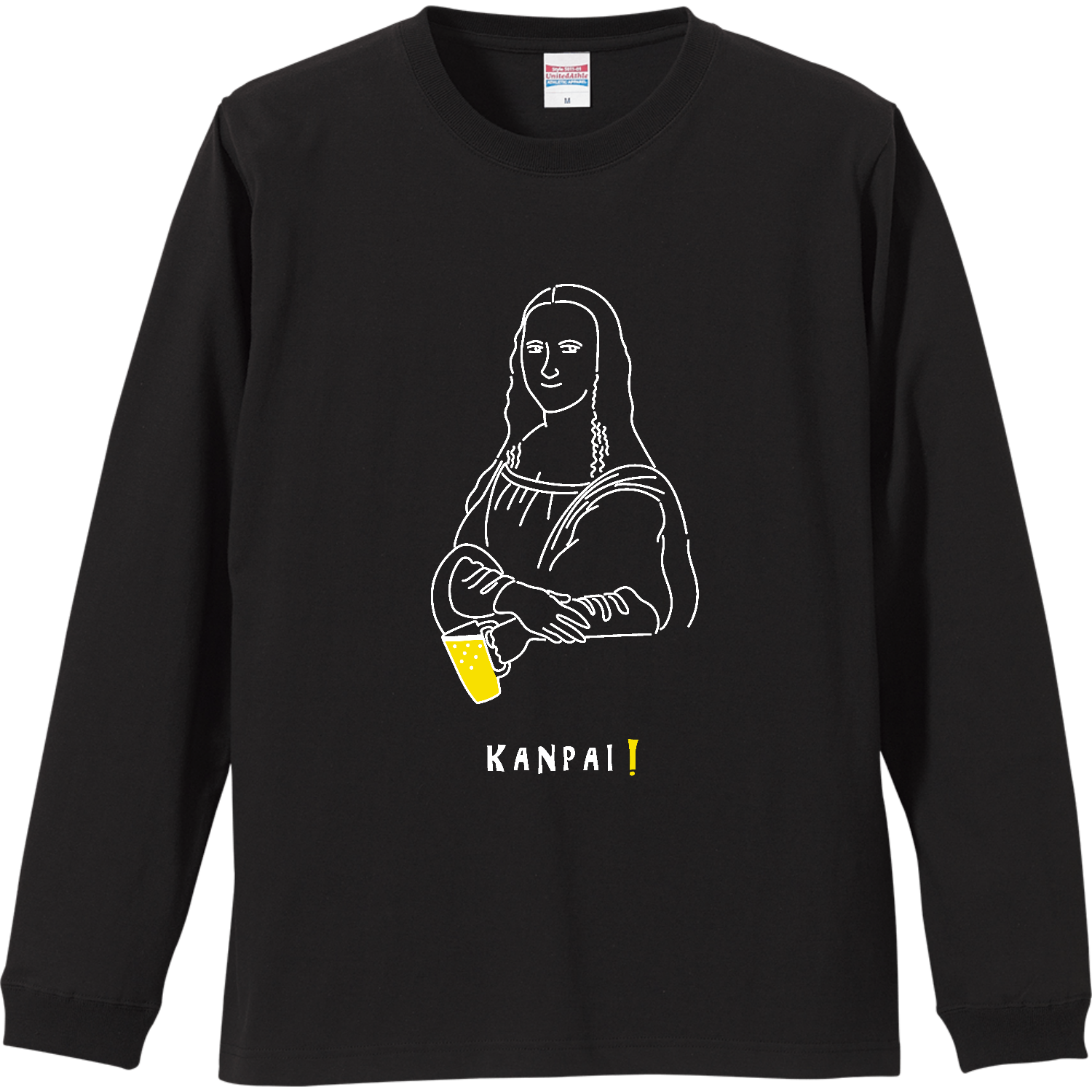 モナリザ×BEER 白線画 | リブ付 ロングスリーブＴシャツ リブ付 ロングスリーブＴシャツ