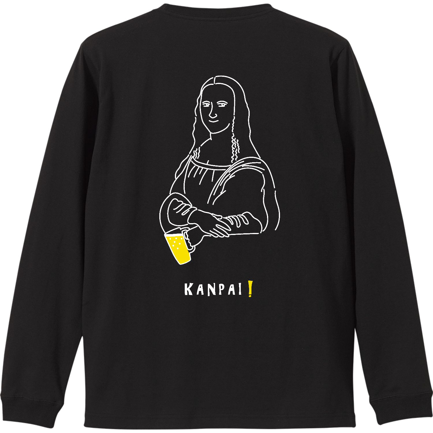 モナリザ×BEER 白線画 バックプリント | リブ付 ロングスリーブＴシャツ リブ付 ロングスリーブＴシャツ