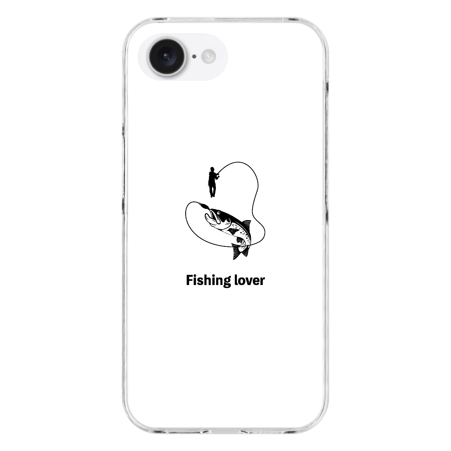 釣りイラスト（黒）（Fishing lover） iPhone16e (透明)(ハードケース)