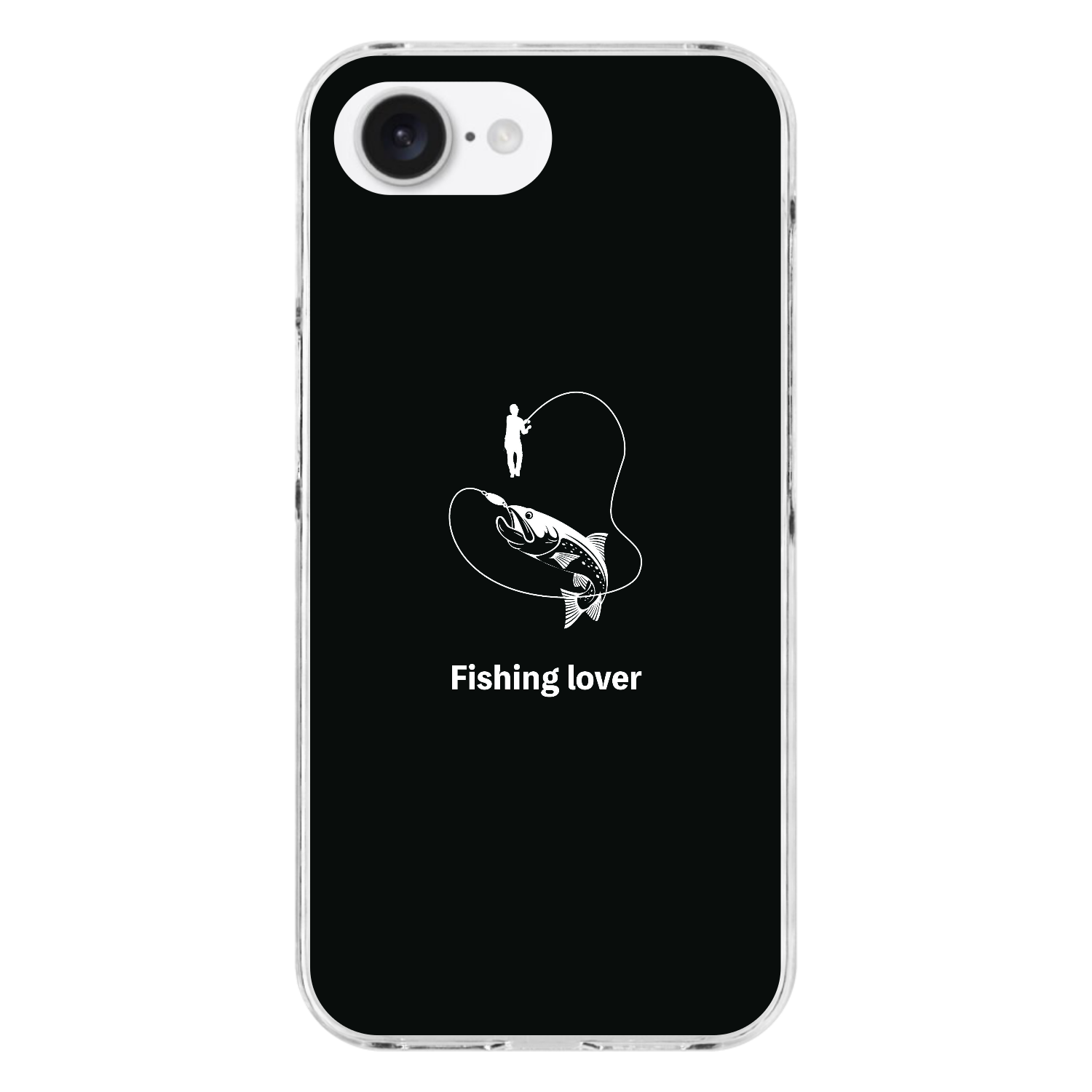 釣りイラスト（白）（Fishing lover） iPhone16e (透明)(ハードケース)