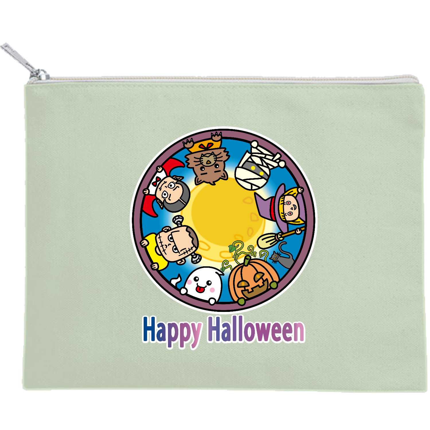 ハッピーハロウィン / ベイビーモンスターズ キャンバスフラットポーチ（M）【白プリント有】