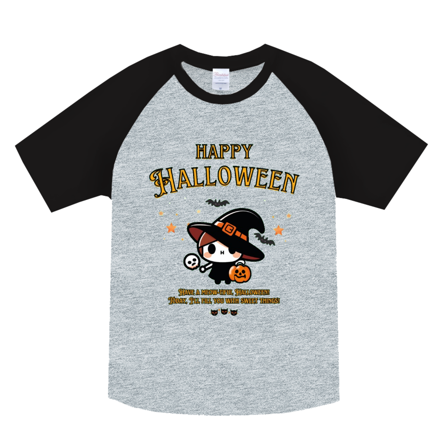 Halloween☆ニャン yellow ヘビーウェイトラグランＴシャツ