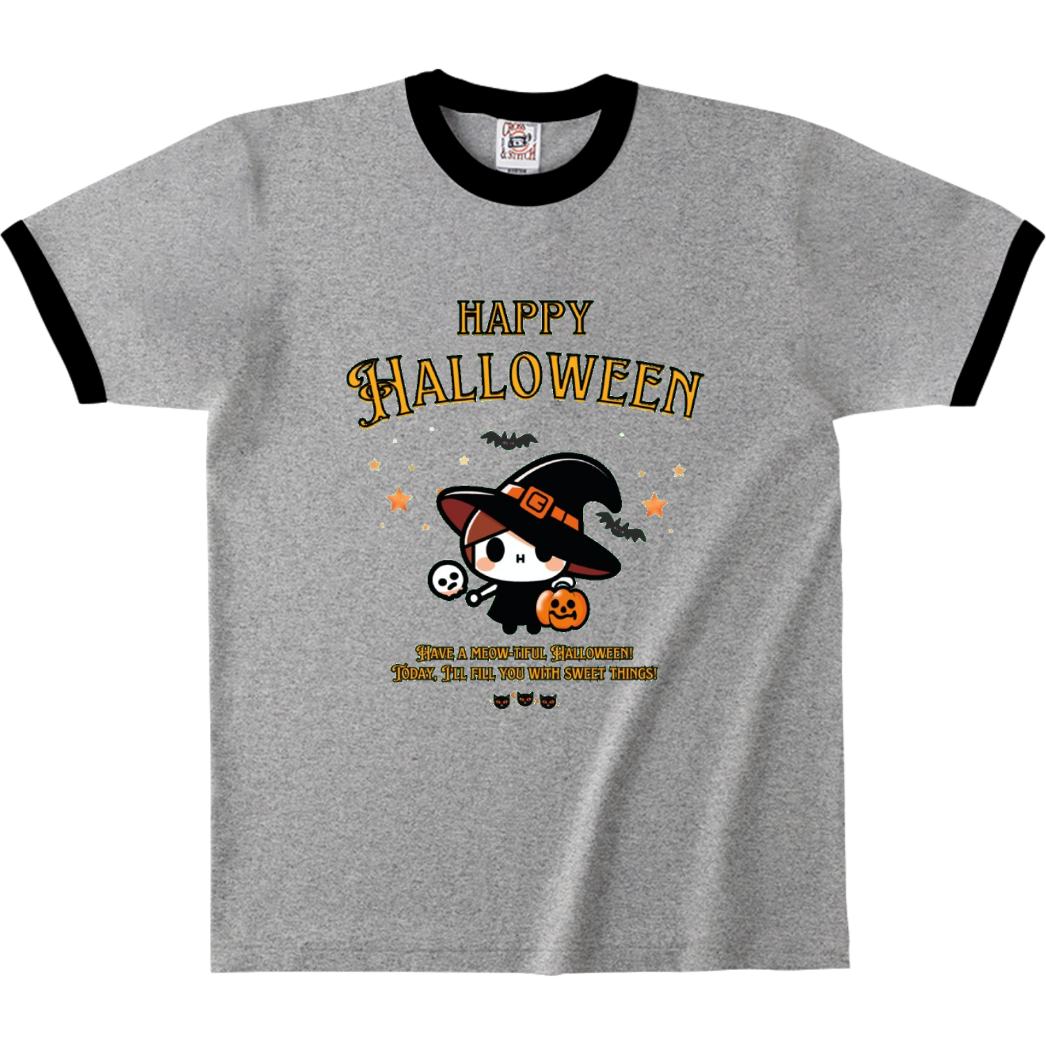 Halloween☆ニャン yellow オープンエンドマックスウェイトリンガーTシャツ