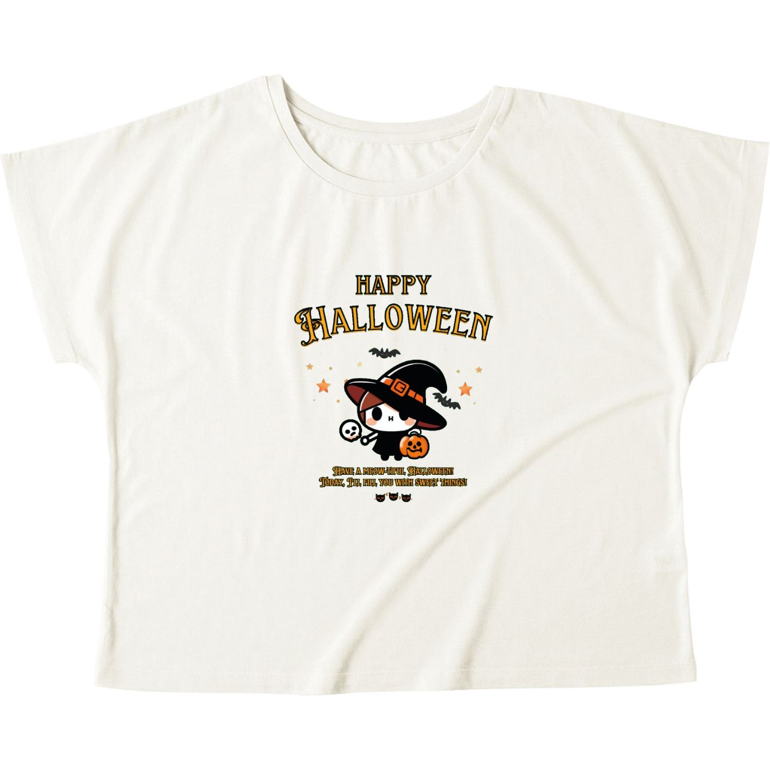 Halloween☆ニャン yellow ウィメンズ ドルマン Tシャツ