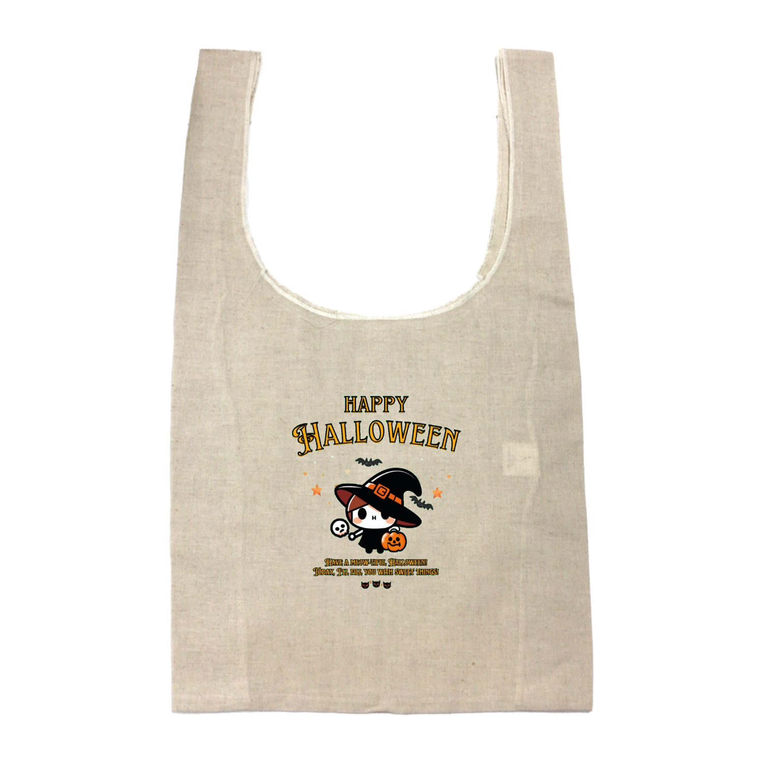 Halloween☆ニャン yellow コットンリネンマルシェバッグ