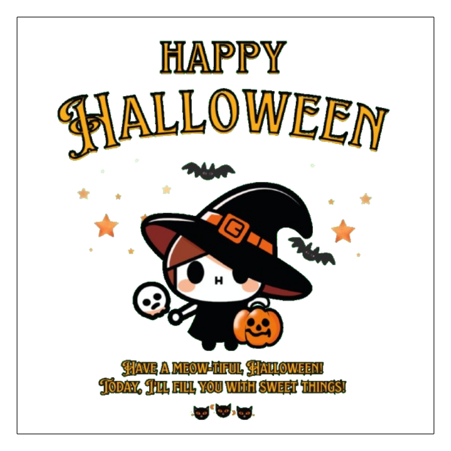 Halloween☆ニャン yellow ワンポイント生地用アイロンステッカー 10cm×10cm